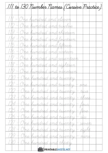 thumbnail of 111 to 130 Number Names (Cursive Practice)